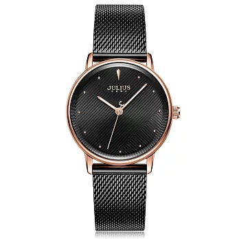 【JULIUS】一見傾心簡約米蘭錶帶腕錶(四色/32X37mm)質感黑