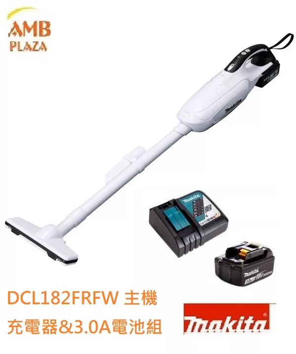MAKITA 牧田 DCL182 無線吸塵器,配備 3.0Ah 電池組與充電器,橡膠軟質握把設計,減少長時間使用手部疲勞。六角度吸嘴口設計,無需 T 型地板吸頭,即可輕鬆清潔地板,並防止延長管在使用中搖晃。適合狹窄隙縫,如車內或窗戶軌道皆適用。塵袋式集塵系統,自動開關揭蓋設計,按下開關即自動開啟,便利棄置廢物。一鍵開關支援電子兩段變速(標準/強力模式),電池餘量指示燈與 LED 燈照明,提升使用便利性。可與多款 Makita 配件相容,完美適閤家庭或車用清潔需求。 MAKITA牧田 DCL182