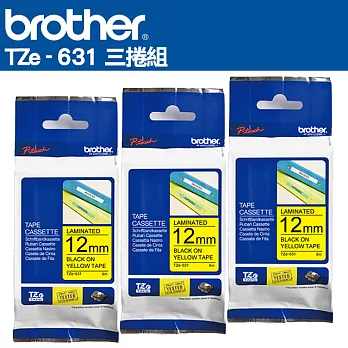 Brother TZe-631 護貝標籤帶(12mm 黃底黑字)-3入組