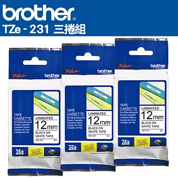 Brother TZe-231 護貝標籤帶 ( 12mm 白底黑字 )-3入組