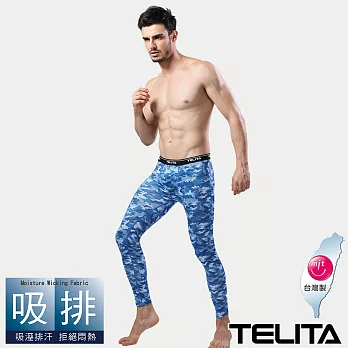 【TELITA】吸濕排汗迷彩運動長褲/內搭褲 M 藍迷彩