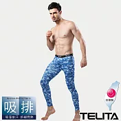 【TELITA】吸濕排汗迷彩運動長褲/內搭褲 XL 藍迷彩