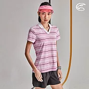 ADISI 女抑菌抗UV YOKO領POLO衫AL2011021 (S-2XL) (柔軟彈性、吸濕排汗、抗UV)L雙色粉紫條紋