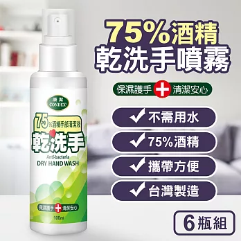 台灣製造75%酒精乾洗手噴霧隨身噴瓶100ml(6瓶組)
