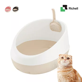 Richell 拉普蕾 半罩式便盆  附貓鏟 單層 貓砂盆 貓便盆 除砂墊 貓沙盆 寵物廁所 可愛粉