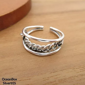 個性鍊鎖設計925純銀戒指.開口式
