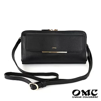 【OMC】時尚名模收納式兩用牛皮手拿包(黑色)