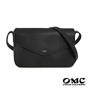 【OMC】時尚名模信封式牛皮側背小方包(黑色)