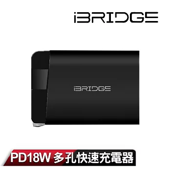 iBRIDGE PD快充 國際通用 可彎頭設計 雙USB充電器 實黑