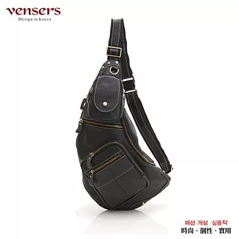 【vensers】小牛皮潮流個性胸包(N103201黑色)