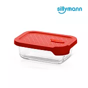 【韓國sillymann】 100%鉑金矽膠微波烤箱輕量玻璃保鮮盒(長方型380ml)紅色