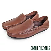 【GREEN PHOENIX】男 休閒鞋 穆勒鞋 懶人鞋 全真皮 兩穿 後踩 前包 後空 平底 台灣製 EU41 棕色