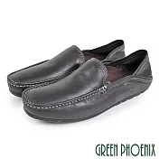 【GREEN PHOENIX】男 休閒鞋 穆勒鞋 懶人鞋 全真皮 兩穿 後踩 前包 後空 平底 台灣製 EU42 黑色