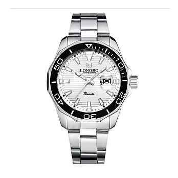 LONGBO龍波 80512時尚簡約多邊造型男士鋼帶手錶- 銀白