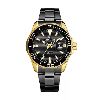 LONGBO龍波 80512時尚簡約多邊造型男士鋼帶手錶- 黑金