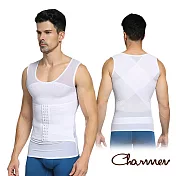 【Charmen】NY041輕薄束胸三段排扣收腹塑腰背心 男性塑身衣(白色 M)
