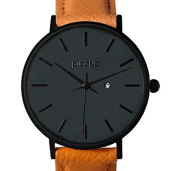 PICONO Siempre 簡約黑色法國真皮錶帶對錶手錶 / SI-10902 黛綠 男生款