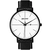 PICONO Siempre簡約黑色法國真皮錶帶對錶手錶 / SI-11201 女生款