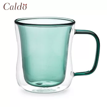 【Caldo卡朵生活】恬靜雙層隔熱撞色有柄玻璃杯 380ML 湖綠