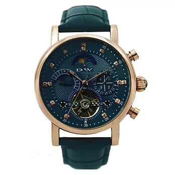 日本DW 888機械款 日月星辰鏤空設計機械皮帶錶- 綠色