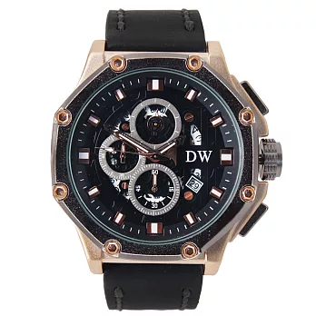 日本DW D3209 八角切割真三眼計時皮帶錶- 灰玫