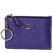 COACH 防刮皮革鑰匙零錢包-金屬深紫