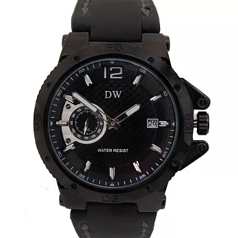 日本DW D3203 時尚簡約小秒設計皮帶錶- 全黑