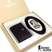 SWORD PLAYER - 莎普爾Foil款皮革穿針式皮帶+商務真牛皮名片夾禮盒組黑色