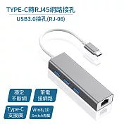 TYPE-C轉RJ45網路接孔+USB3.0接孔(RJ-06) /傳輸速率達100Mbps!銀色