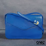 【OMC】義大利植鞣革信封式翻蓋側背包- 藍色