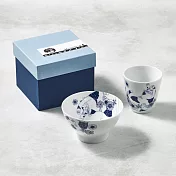有種創意 - 日本美濃燒 - 花園藍貓杯碗-禮盒組(2件式)