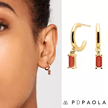 PD PAOLA 西班牙時尚潮牌 優雅小方鑽C型耳環 CHERRY ALIA 櫻桃紅X金色