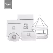 Seoul house 三層加厚防纏繞護衣洗衣收納袋(4件組)+防衣物變形雙層曬衣網掛籃(1小)