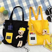 韓版大容量可愛熊學生單肩雙肩帆布袋女潮包書包黃色