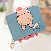【L.Elegant】可愛實用貓咪捕魚短夾拉鏈零錢包(共三色) B789藍色