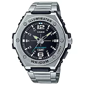 【CASIO 卡西歐】重工業風金屬錶圈不鏽鋼指針錶-黑面(MWA-100HD-1A)