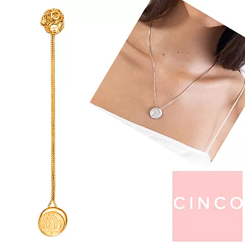 CINCO 葡萄牙精品 Harper necklace 勇敢追夢 925純銀鑲 24K金 圓形硬幣項鍊 滑球可調式