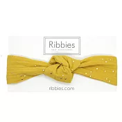 英國Ribbies 兒童寬版扭結髮帶-芥末黃金點點