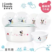【康寧Corningware】童玩趣康寧方鍋3L-(米妮)+米奇餐盤6件組