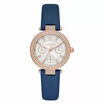Michael Kors 華麗晶鑽三眼腕錶-藍色-MK2915