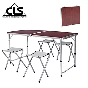 【韓國CLS】可調桌腳鋁合金折疊一桌四椅組/折疊箱型桌/折合桌/露營桌/鋁合金桌(兩色任選)紅色