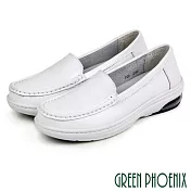 【GREEN PHOENIX】女 護士鞋 休閒鞋 全真皮 直套式 平底 氣墊 台灣製 EU39 白色