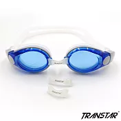TRANSTAR 泳鏡 抗UV塑鋼鏡片-按鍵式扣帶-9450藍色