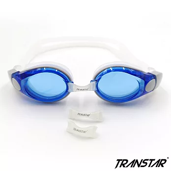TRANSTAR 泳鏡 抗UV塑鋼鏡片-按鍵式扣帶-9450藍色