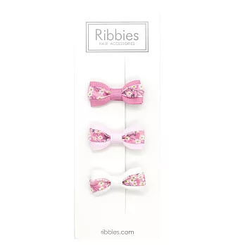 英國Ribbies 雙色緞帶蝴蝶結3入組-Mitsi Pink