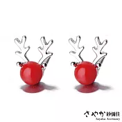 【Sayaka紗彌佳】925純銀精緻小巧麋鹿角造型珍珠耳環 -限定紅色款