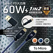 【JP嚴選-捷仕特】急速60W二合一Micro充電傳輸線 PD快速充電線 午夜藍