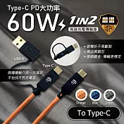 【JP嚴選-捷仕特】急速60W二合一Type-C充電傳輸線 PD快速充電線 軍綠
