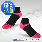 【LEADER】ST-06 台灣製Coolmax專業排汗 機能運動除臭襪 女款 超值5入組 (黑桃x5)