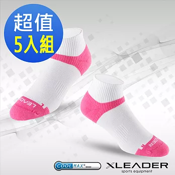 【LEADER】ST-06 台灣製Coolmax專業排汗 機能運動除臭襪 女款 超值5入組 (白桃x5)